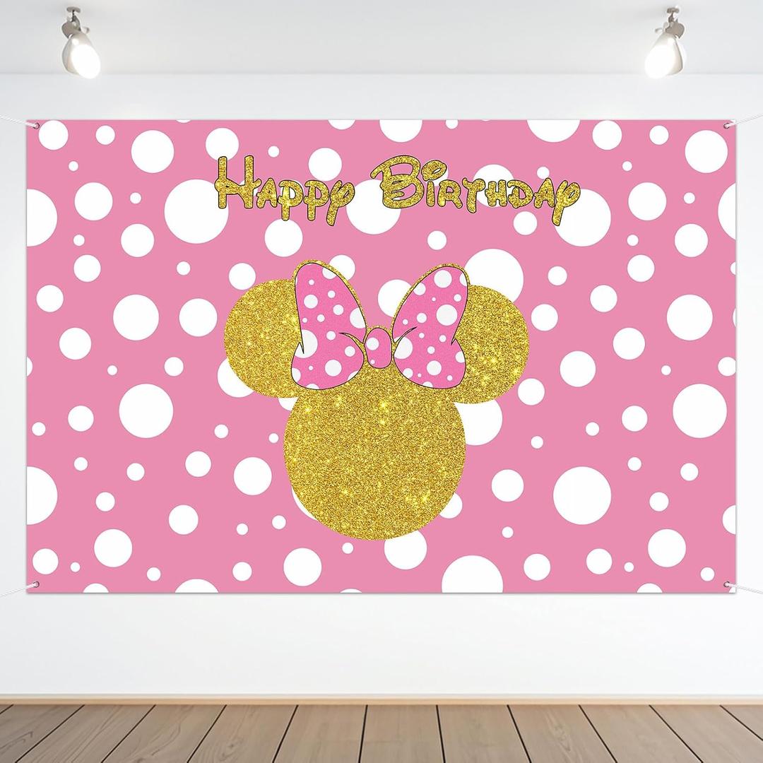 Happy Birthday Mouse Girl Themed Backdrop Banner Pink Cartoon Happy Birthday Theme Party Decorations Cheers to One Two Three Four Five Years Old Photography Background Supplies for Girls