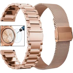 KOREDA for Samsung Galaxy Watch 7 6 5 4 FE 40mm 44mm/Galaxy Watch 5 Pro 45mm/Watch 6 4 Classic 42mm 46mm 43mm 47mm Bands, 20mm Stainless Steel Metal Band (2 Pack Rose Gold)