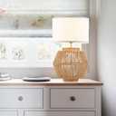 VILUXY Woven Rattan Table Lamps 2 Packs Plug-in Boho White Fabric Shade Bedside Light Farmhouse Nightstand Lamp for End Table Living Room Bedroom Entryway