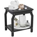 LOENIY 2-Tier HDPE Shower Bench with Non-Slip Foot Pads, Wood-Like Spa Shower Stool for Inside Shower, Ergonomic Waterproof Bathroom Bench Seat with Storage Shelf, for Seniors & Adults (Black)