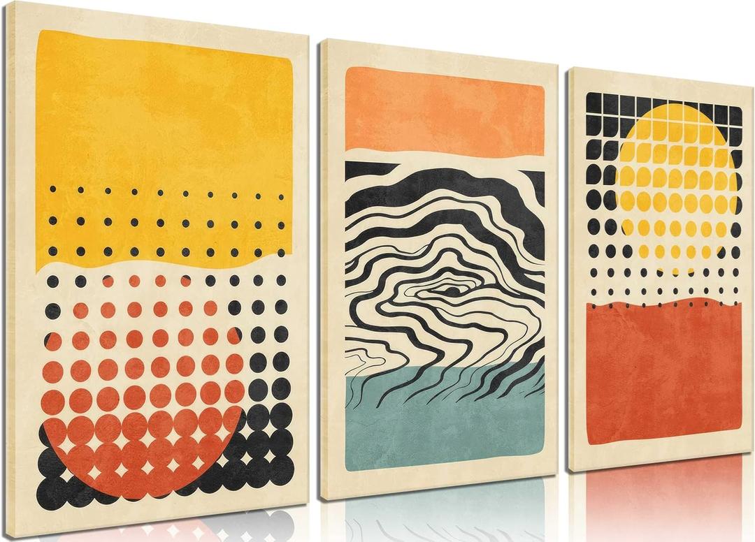 3Pcs Abstract Color Blocks Wall Art Mid Century Geometric Illustrations Posters Prints Boho Neutral Block Painting Pictures Colorful Minimalist Blocks Canvas for Room Office Wall Decor Framed