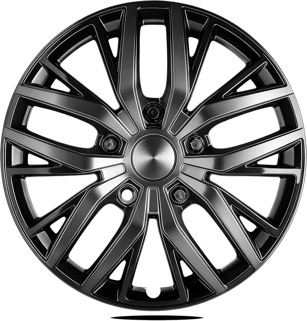 17-Inch Silver ABS Hubcaps with Steel Rings & Adjusters, Patented Design, Universal Fit, Set of 4 Wheel Covers (Black-Gunmetal Grey)