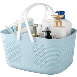 Shower Caddy Basket, Portable Large Capacity Thickened Plastic Organizer Storage Tote with Handles Drainage Toiletry Bag Bin for Bathroom, College Dorm Room Essentials, Kitchen, Camp, Gym, Blue