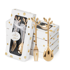 32 Pcs (16 Packs) Tea Party Favors  Perfect Souvenir for Any Occasion, Includes 16 Teaspoons with 16 Forks for Wedding, Bridal & Baby Shower Gifts for Guests (Leaf)