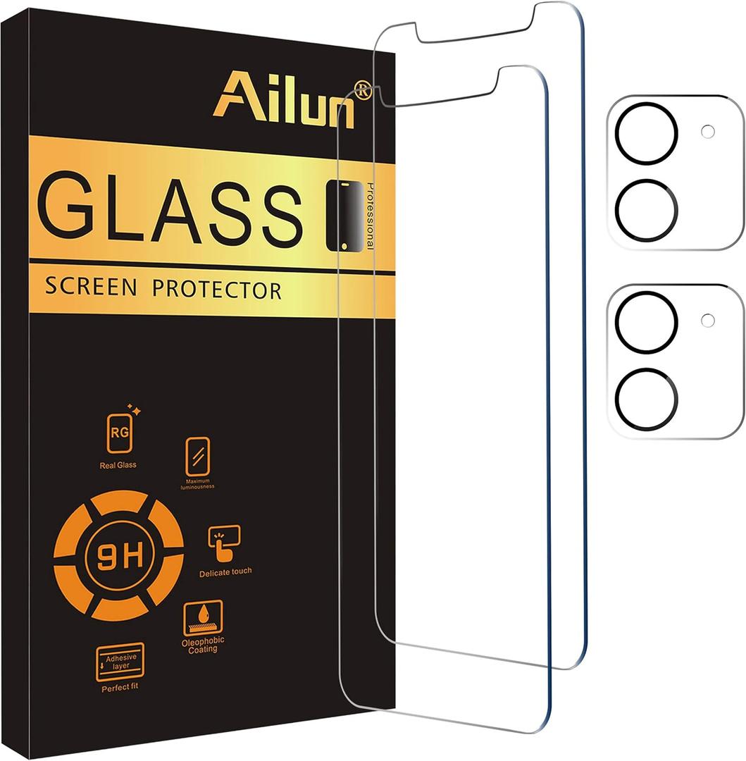 Ailun 2Pack Screen Protector Compatible for iPhone 11 [6.1 inch] + 2 Pack Camera Lens Protector,Tempered Glass Film, [9H Hardness] - HD