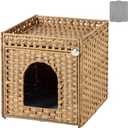 SETVSON Cat Litter Box Enclosure Furniture, Hidden PE Rattan, NaturalPE Rattan Kitty House with Top Fence, Fits Standard Litter Box, Included Litter Mat, 2 S-Hooks, Sturdy Metal Frame