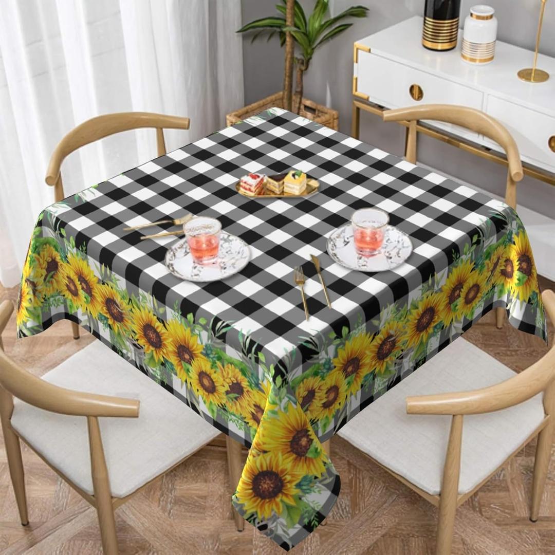 Sunflower Square Tablecloth 5252 Inch Black White Buffalo Check Farmhouse Table Cloth Small Square Tablecloths Indoor Outdoor Washable Wrinkle Free Stain Resistant Waterproof Fabric Table Cover