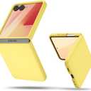 oakxco for Samsung Galaxy Z Flip 7 Phone Case Liquid Silicone, Cute Thin Slim Grip Soft Rubber Gel for Women Men, Smooth Matte TPU Plain Solid Color Girly Simple Case with Camera Cover, Yellow