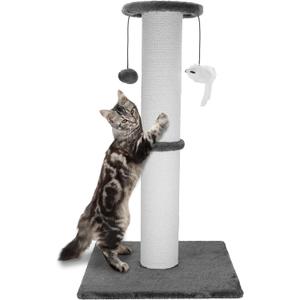 Cat Scratching Post 34 Inches Heavy Duty and Thicker Cat Scratching Post Cotton Rope with Hanging Ball and Mice Scratching Post for Indoor Cats and Adult(Grey)