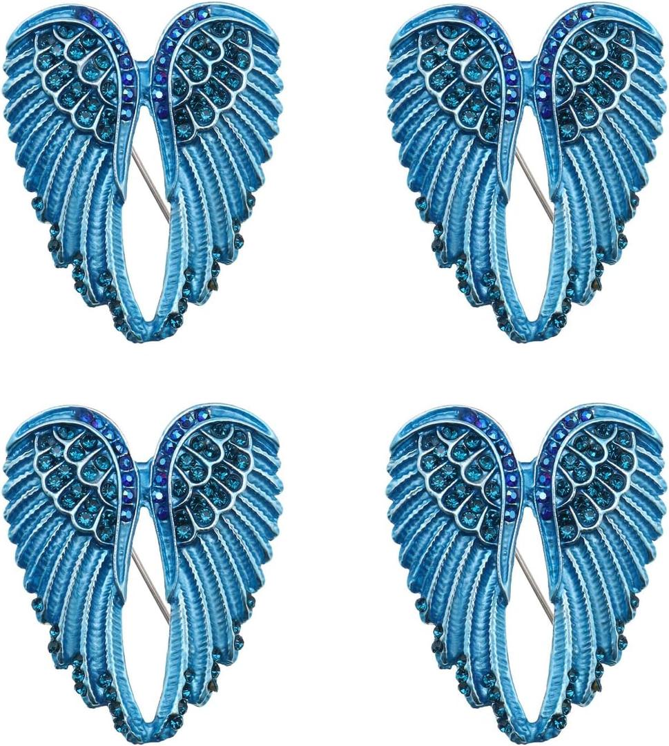 Create idea 4PCS Angel Wing Pin Brooch Rhinestone Bling Stylish Decoration Lapel Pin Badges Pendants Jewelry Accessory for Sweater Coat Scarf Backpacks Blue