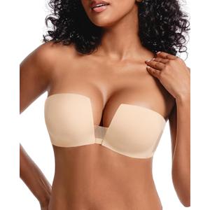 Upushall Women's Strapless Bra Push Up Padded Non Slip Underwire Plunge Bras Seamless Nude,36D (Beige)