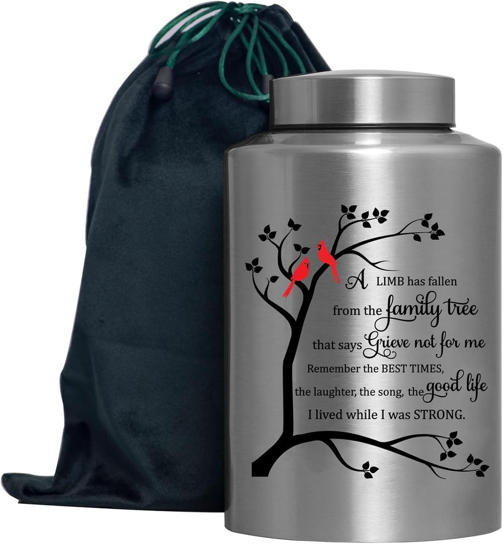 Cremation Urns for Human Ashes Adult Male Female Large Decorative Urn Cardinal Birds Urn up to 220lbs Memory Funeral Burial Urns for Human Ashes(Cardinals Family Tree)