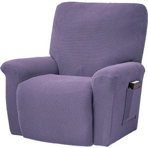 CONRUSER Stretch Recliner Chair Covers, 4-Piece Soft Sofa Cover Thick Single Seat Couch Cover Jacquard Recliner Slipcover with Pocket (Purple)