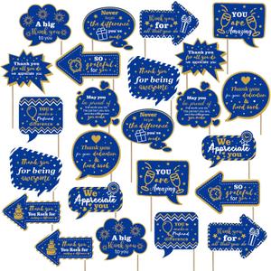 24 Pcs Teacher Staff Volunteer We Appreciate You Decorations Photo Booth Props Appreciation Decor Blue and Gold Thank You Sign Photo Props for Teacher Nurse Employee Coworker Appreciation