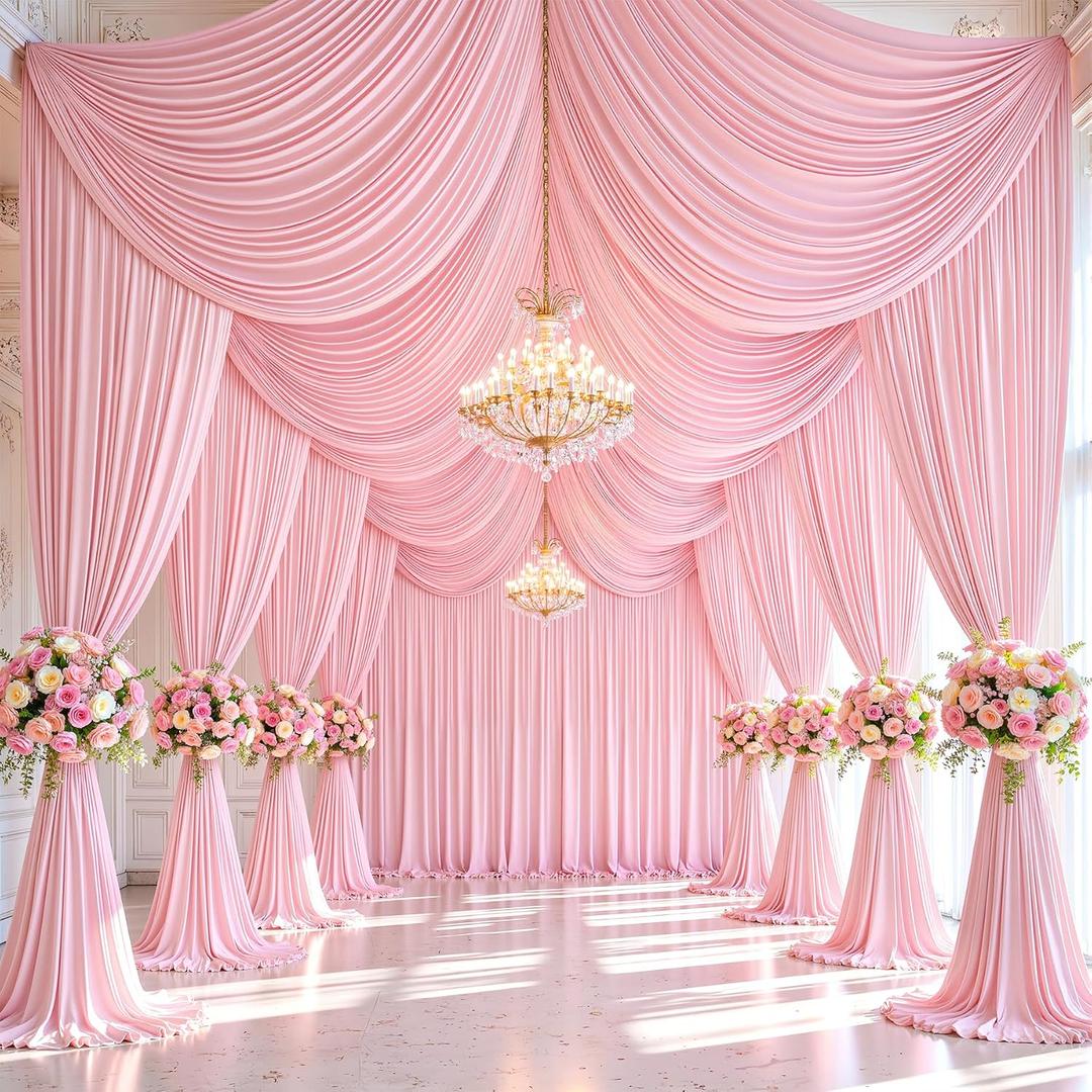 20x20 FT Pink Backdrop Curtain for Parties Wrinkle Free Photo Backdrop Curtains Polyester Wedding Back Drop Cloth Background for Birthday Photography Portraits Pet Photoshoot Prom Decoration