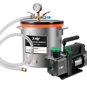 PB Motor Tech 5 Gallon Vacuum Chamber Kit with 4.5 CFM Vacuum Pump, Tempered Glass Lid Vacuum Chamber and 38 Micron Chamber Set, No Oil Included, Perfect for Wood Stabilization