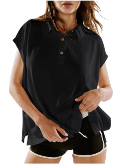 LASLULU Women's Polo Shirts Short Sleeve Oversized T Shirts Summer Casual Work Workout Gym Hiking Tops, XS 