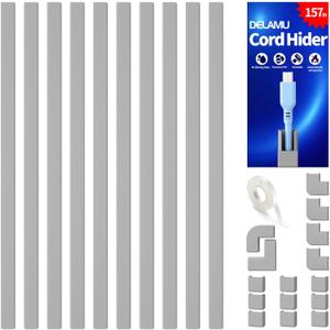 Delamu 157in Cord Covers for Wires on Wall, Cord Hider for 1 Cord, Paintable Cable Hider, Cable Management Wire Covers for Cords, 157in L x 0.55in W x 0.4in H, Grey