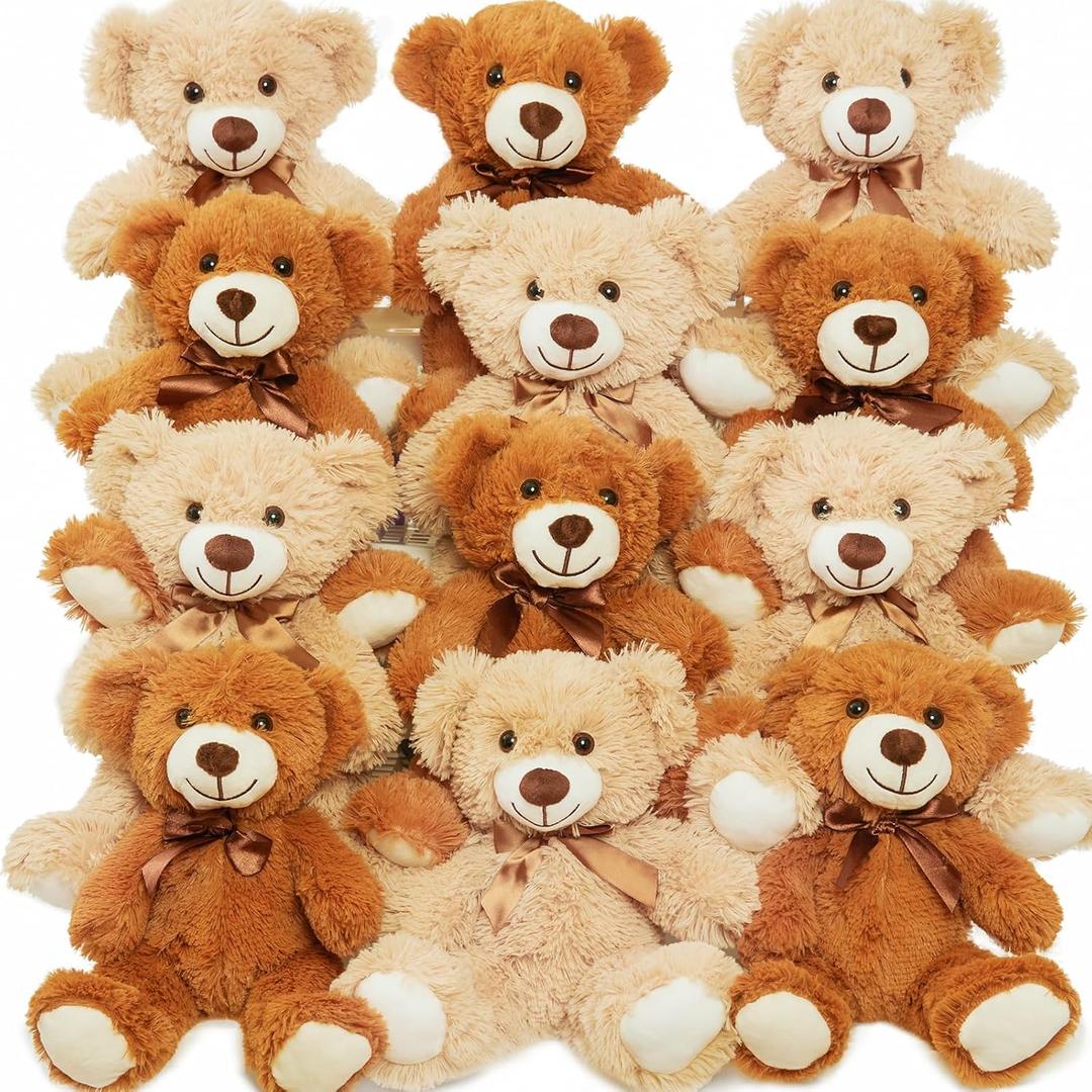 Teddy Bears Bulk 12 Pack Teddy Bear Stuffed Animal Plush Toys Gift for Kid Girlfriend,13.5 Inches Stuffed Bears for Christmas Valentine's Day Birthday Wedding Party, Light & Dark Brown