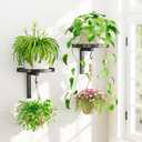 iDavosic.ly Wall Plant Holder Set of 2 for Indoor Outdoor, Metal Hanger with 2 Hooks, Floating Flower Display Stand for Window, Space Saving & Easy to Assemble (Pots/Chains/Plants Not Included), Black