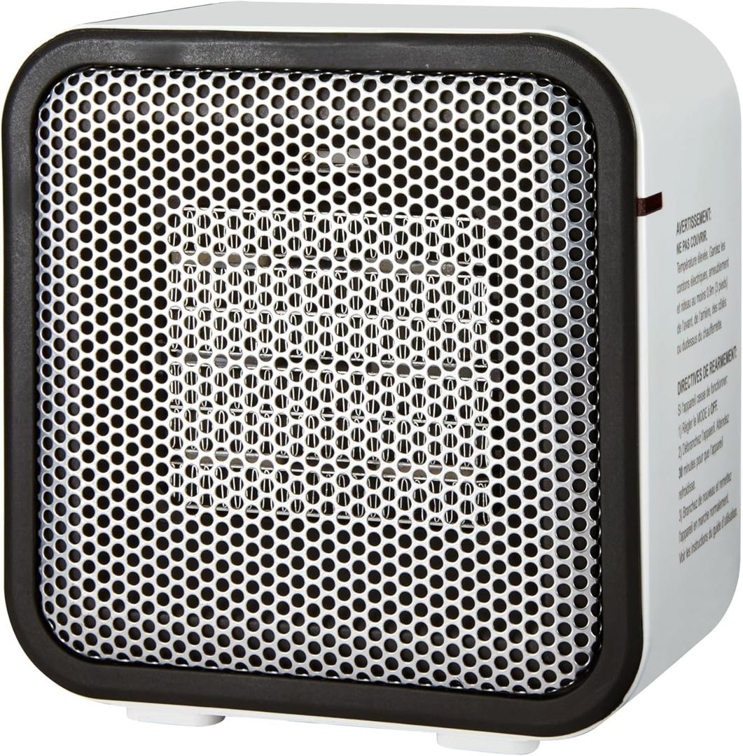 Amazon Basics Portable Mini Ceramic Space Heater, for Office Desk and Indoor Use, 500 W, With Tip-Over Protection, Lightweight (1.4 LBS), White, 5.9 x 3.2 x 6 inches