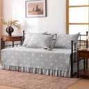 SLEEP ZONE 5 Pcs Daybed Cover Set Stripe Lkat Cotton Quilting Cozy All Season Cozy Dayebed Comforter Bedding Set with Bedskirt, Matching Shames, 75" × 39", Gray