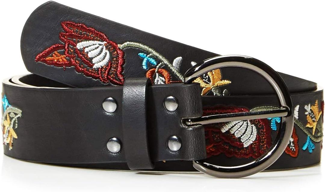 Beautiful Nomad Belts for Women Western Fashion Boho Embroidery PU Leather Belt for Jeans Dress (Black, XS/S)