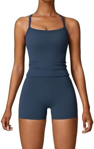 QBGJTD Two Piece Workout Sets For Women Tank Top Matching High Waist Booty Lifting Shorts Gym Yoga Active Wear Outfits XL
