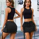 2 x Womens Low Waist Denim Skirt Button Mini Cargo Jean Y2K Skirts with Pockets (Black)