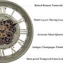 CLXEAST 24 Inch Wall Clock with Moving Gears, Oversized Large Roman Numeral Wall Clocks for Living Room Decor, Antique Champagne Finish, House Warming Gifts New Home