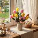 4 x Canlierr Easter Decoration Artificial Easter Tulip and Egg in Pot 12" Tall Potted Spring Tulip Flower Decor for Table Centerpiece Mantel Party Gift(Classic) (Pastel)