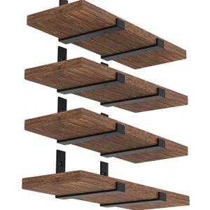 Shelf Bracket, Heavy Duty Floating Shelf Brackets 10-Inch Long, 4-Pack Brackets for Shelves, Black Coated J Shape Metal Wall Shelf Support Brackets with 1/5-Inch Thick and 160 lb. Load Capacity