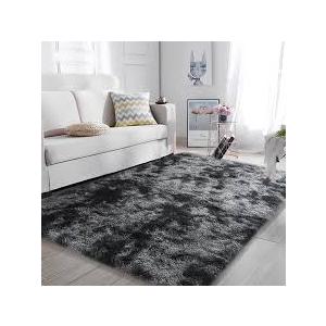 AIMECO Area Rugs for Living Room Bedroom, 4X6 Ft Shag Fluffy Rug Black Carpet ，Machine Washable Indoor Carpet for Kids Girls and Boys, Dorms, Nursery Rooms,Room Decor Aesthetic,Tie-Dyed Dark Grey