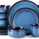 LERATIO Ceramic Dinnerware Sets for 4,16-PieceReactive Glaze Plates and Bowls Set with Mugs,Highly Chip and Crack Resistant | Dishwasher,Microwave & Oven Safe Dishes set-Blue