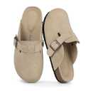 Dumalum Clogs for Women Mens Suede Leather Slip on Shoes Cork Footbed Mules Sandals with Arch Support Unisex Slippers Khaki