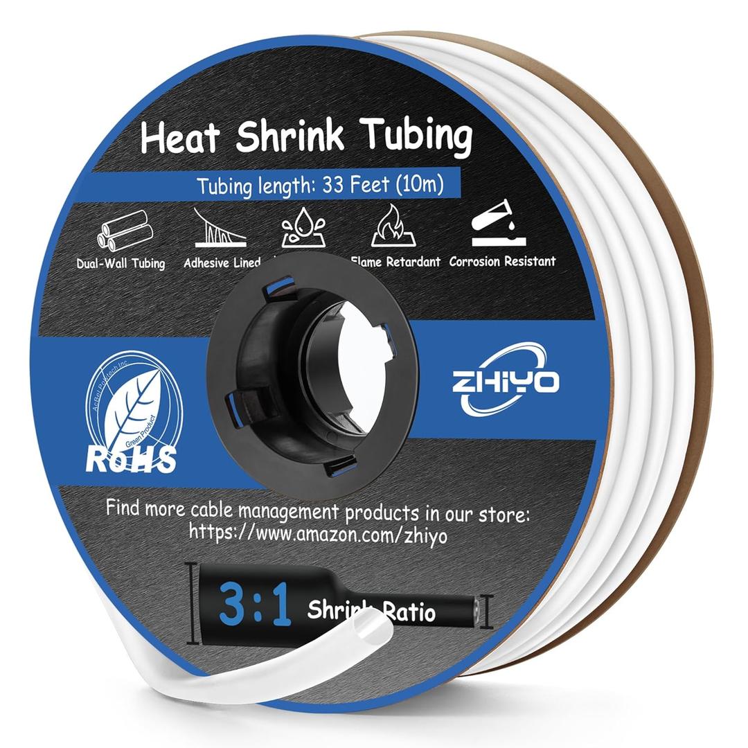 Heat Shrink Tubing 1/4 Inch, 3:1 Ratio Wires Tube, Dual Wall Adhesive-Lined Waterproof Wrap, 33FT White Industrial and Marine Grade