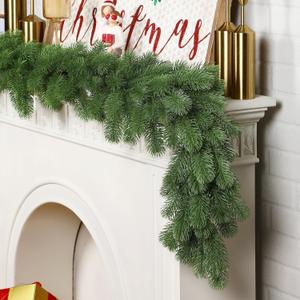 SHareconn 6Ft Artificial Christmas PE Garland, Realistic Norfolk Pine Reef with Hanging Rings, Greenery Decorations for Mantel, Stairs, Table, Wall, Indoor, Outdoor Xmas Decor, 6 FT