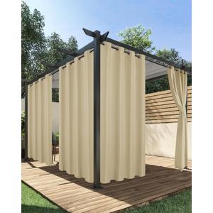 HolidayIdeas Outdoor Curtains for Patio Waterproof, 2 Panels - 84 x 108 Inch - Privacy Protection & Light Filtering Curtains Grommet Outside Curtains for Porch, Gazebo, Pergola, Backyard (Cream)