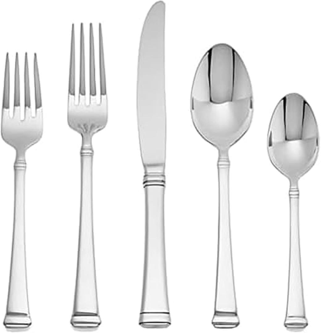 Mikasa Harmony 45-Piece Silverware Set, 18/10 Stainless Steel Cutlery for 8, Includes Forks, Knives, Spoons, and 5-Piece Serving Utensils Set Mikasa Harmony 45-Piece Silverware Set, 18/10 Stainless Steel Cutlery for 8, Includes Forks, Knives, Spoons, and 5-Piece Serving Utensils Set