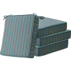 Sunbrella Square Corner Seat Cushions, 19" x 19" x 3", Set of 4, Indoor Outdoor Water Repellent Universal Chair Pads with Ties for Patio Furniture, Garden Dining Chairs, Swell Turquoise