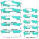 VERONES 10Pack Glass Meal Prep Containers, Airtight Glass Lunch Containers,Stackable Glass Food Storage Containers Set with Lids,Exclusive of BPA, for Microwave,Oven, Freezer&Dishwasher Friendly,Green