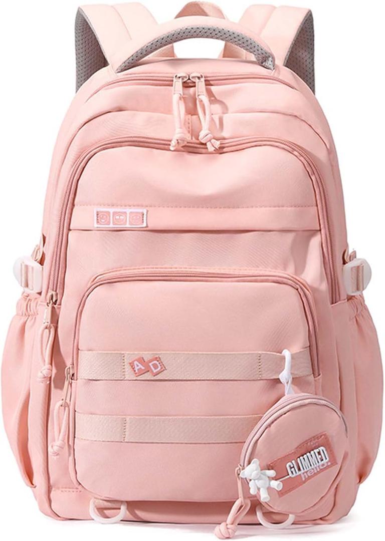 Preppy Aesthetic Backpack for Teen Girls Boys Elementary Middle High School Student Large College Laptop Cute Bookbag (Pink)
