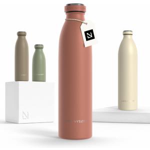 LARS NYSM Stainless Steel Insulated Water Bottle 12oz 17oz 25oz 34oz 51oz | Insulated Thermo Flask for Hot and Cold Beverages | Leakproof Drinking Bottle (Brick Red, 25.4 oz)