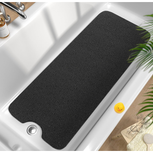 HITSLAM Non Slip Bathtub Mat 40 x 16 Inch, Extra Long Bath Mat for Tub, Soft PVC Loofah Shower Floor Mat with Drain, Quick Drying Bathroom Tub Mat for Wet Area, Without Suction Cup, Black