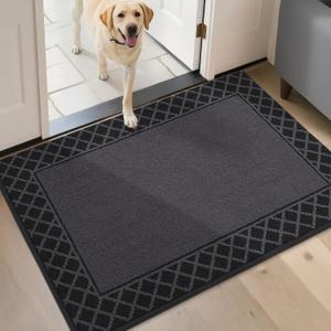 BEQHAUSE Door Mat Dirt Trapper Non Slip Entryway Rugs Absorbent Welcome Mat Low Profile Washable Front Door Mat for Muddy Paws,Entrance,Hallway, 24" x 36",Black