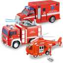 JOYIN Toddler Fire Truck Toys for 3 4 5 6 7 Year Old Boys - Fire Engine, Emergency Vehicle, Kids Firetruck, Friction Powered Car with Lights and Sounds, Birthday Gifts for Boys Girls Age 3-9