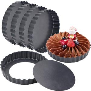 6 Pack 5 Inch Mini Tart Pans with Removable Bottom, Nonstick Round Quiche Pan Heavy Duty Fluted Sides for Tartlets, Mousse Cakes, Dessert Baking