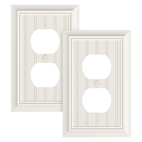 2-Pack Classic Beadboard Duplex Outlet Cover Plate, Decorative Light Almond Switch Plates and Outlet Covers, Natural Bamboo Fiber Wall Plates for Electrical Outlets, 1 Gang Receptacle Cover