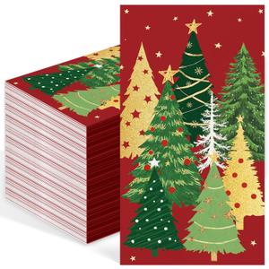 100 Pcs Christmas Paper Napkins 3 Ply Disposable Bathroom Guest Hand Towels Red Green Xmas Tree Winter Decorative Napkins for Kitchen Dinner Wedding Birthday Holiday Party