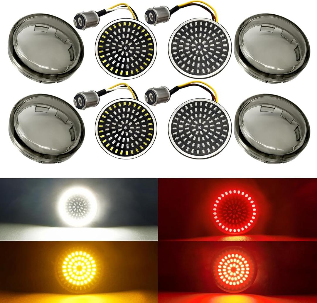 1157 LED Turn Signals 2" Front Rear Bulbs 81 LED Lights Smoke Lens Covers Kit Compatible with Harley Davidson Softail Dyna Sportster Touring Tri Glide 1986-2023